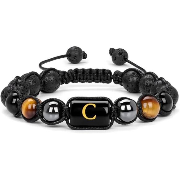 mens tiger eye obsidian lava rock beaded bracelet stress relief adjustable yoga - Picture 1 of 7